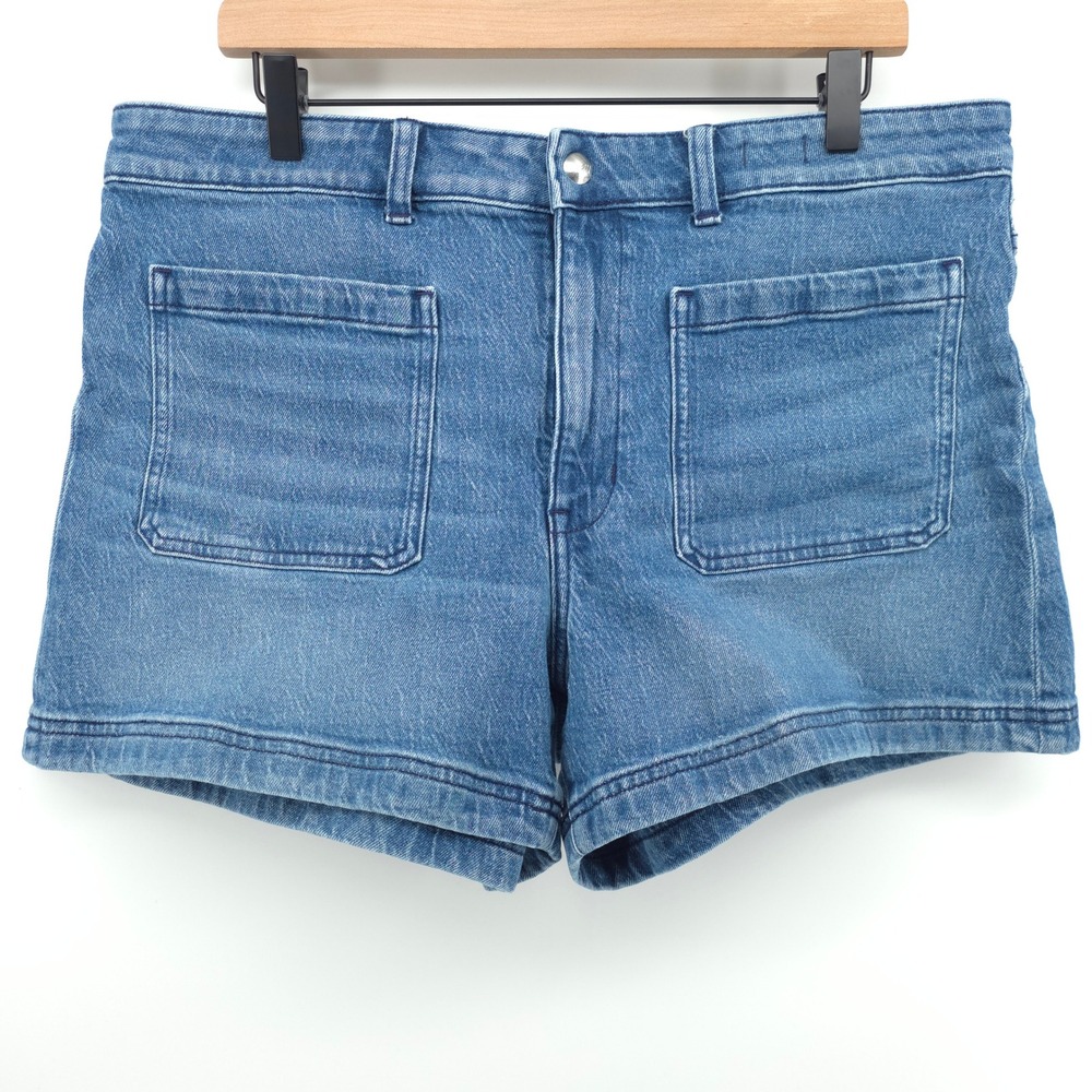 Madewell Womens Denim Emmett Shorts 32 Blue High Rise Patch Pocket‎ Summer